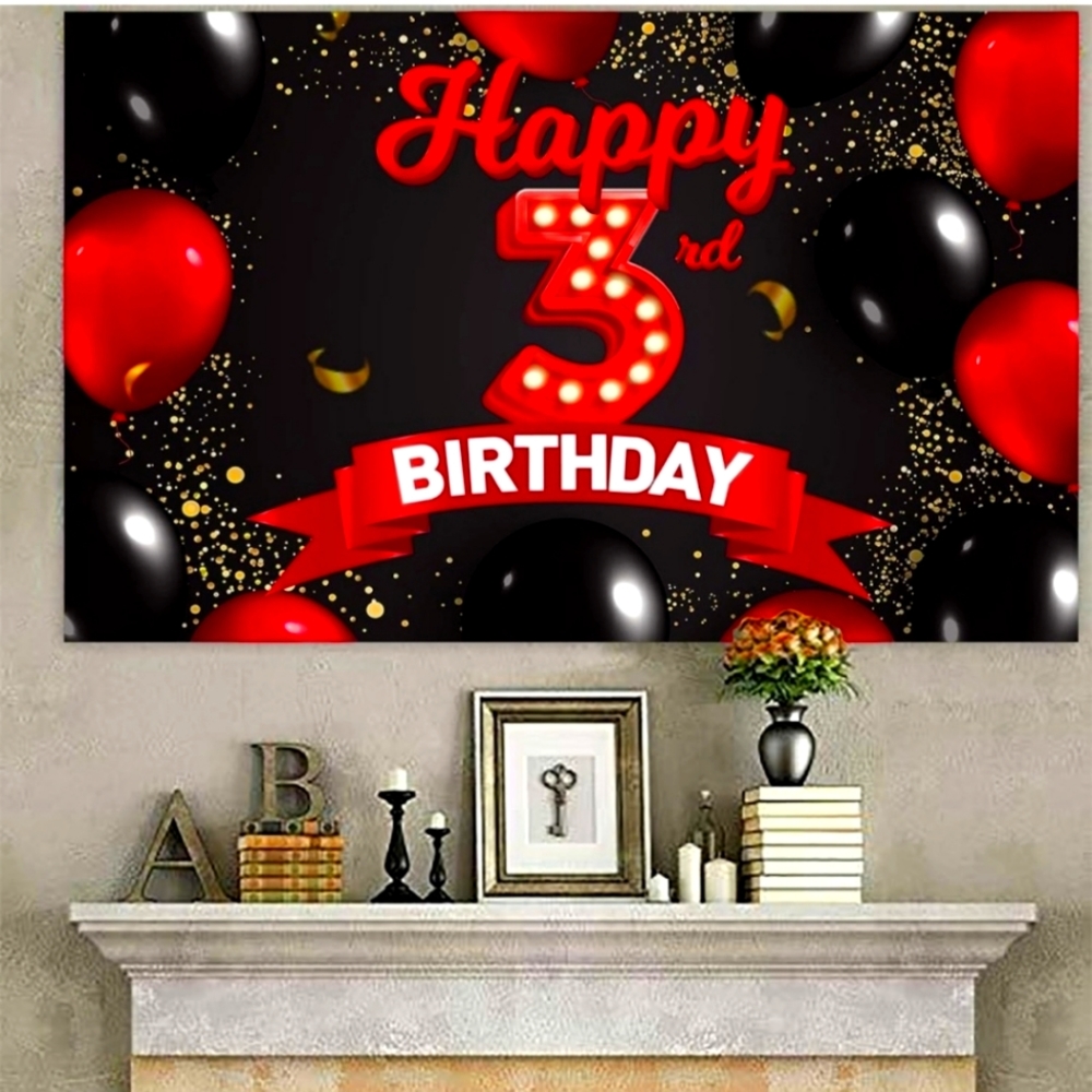 happy 3rd birthday red and black banner